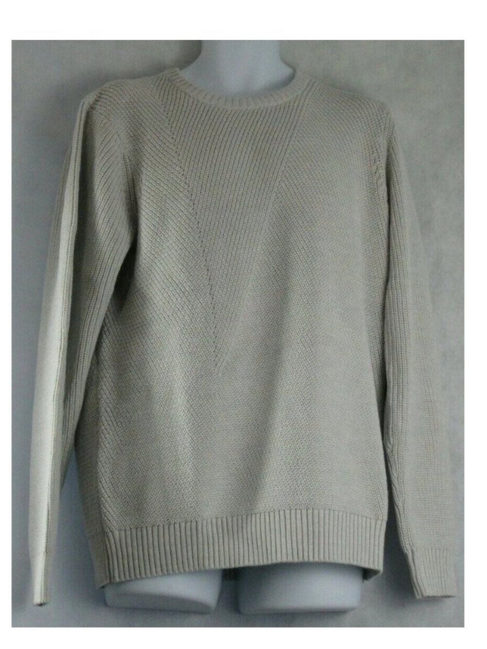 INC Men's Crew Neck Textured Knit Pullover Sweater, Whispy Light Gray, XL